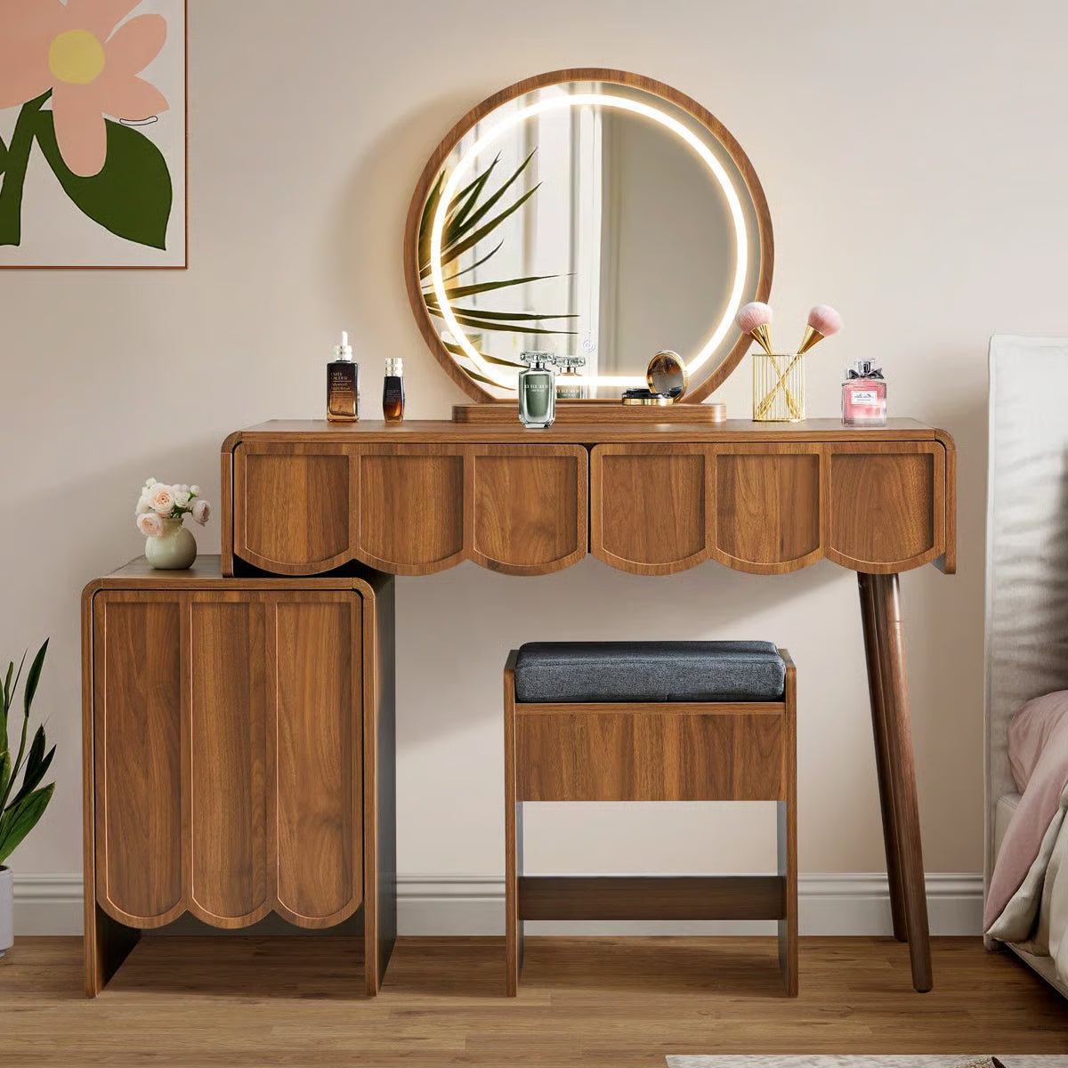 Makeup Vanity Set With Stool And Led Mirror- OUCH CART |Dressing table 