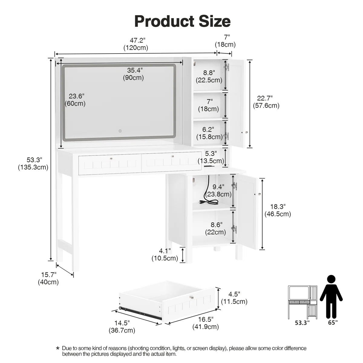 Makeup Vanity with LED Lights, Built-in Power Outlets & USB for Bedroom-OUCH CART |Dressing table