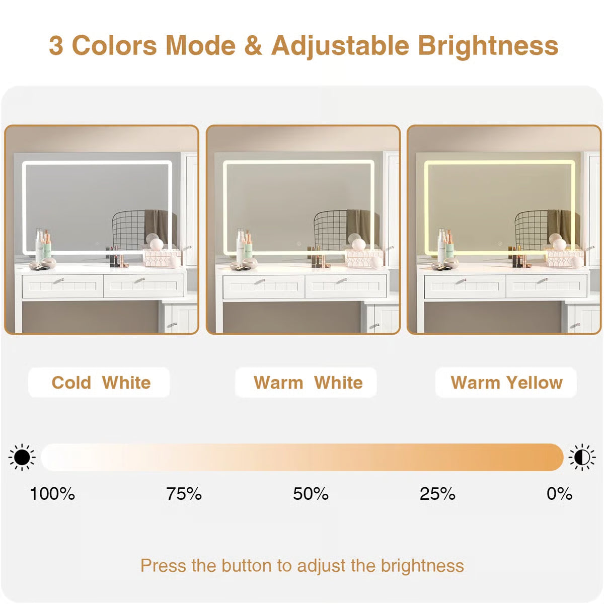 Makeup Vanity with LED Lights, Built-in Power Outlets & USB for Bedroom-OUCH CART |Dressing table