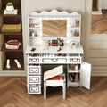 Makeup Vanity Set with Adjustable 3-Color Mirror, Storage Drawers, Cabinet and Stool
