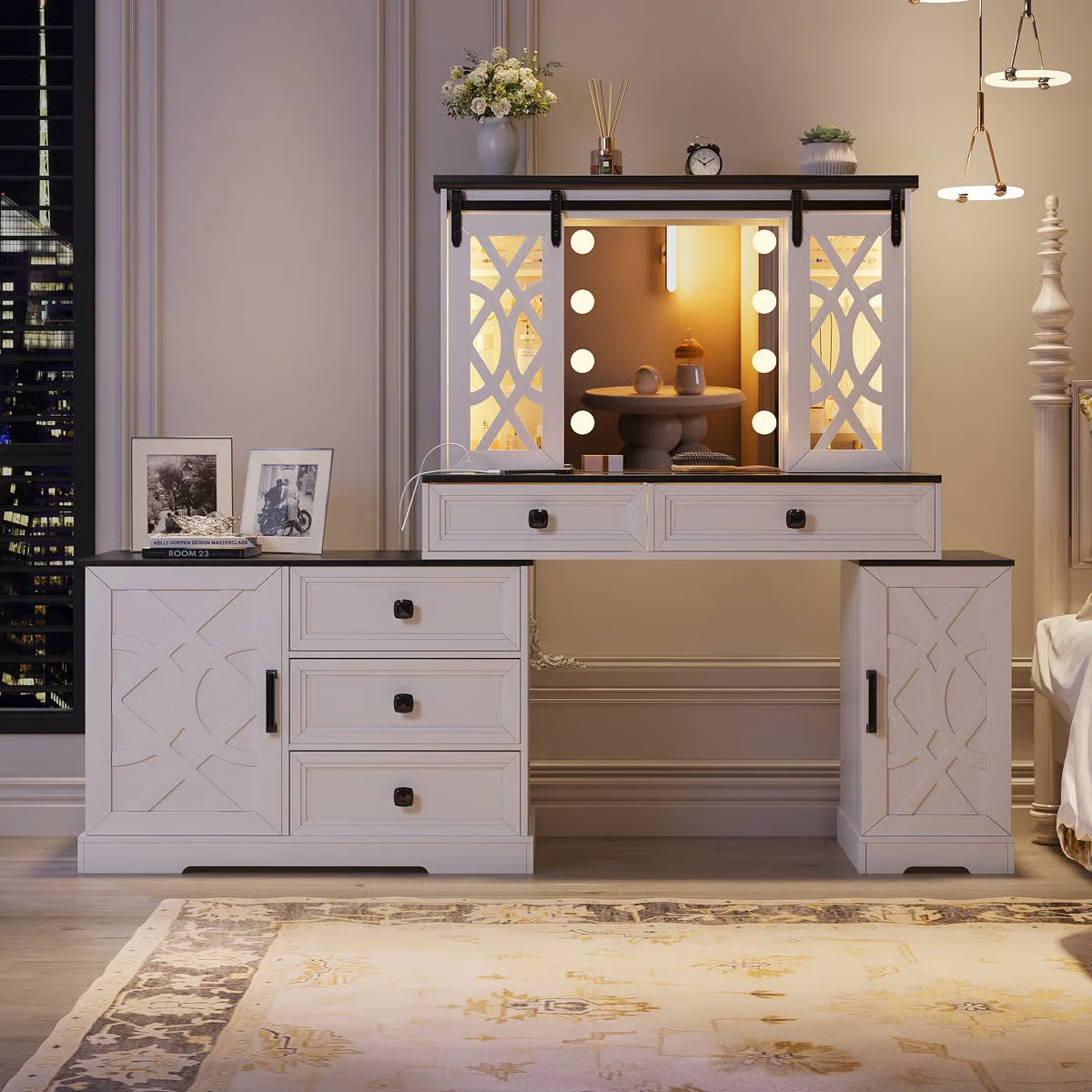 Modern Makeup Vanity Desk with Mirror and Cabinet Storage-OUCH CART |Dressing table