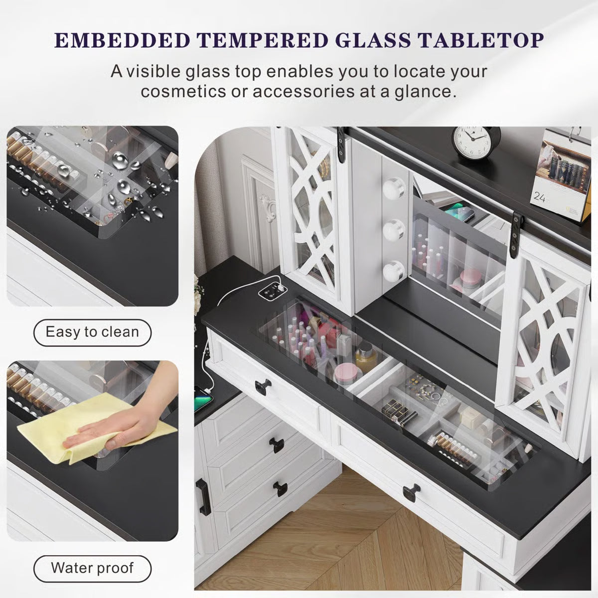 Modern Makeup Vanity Desk with Mirror and Cabinet Storage-OUCH CART |Dressing table