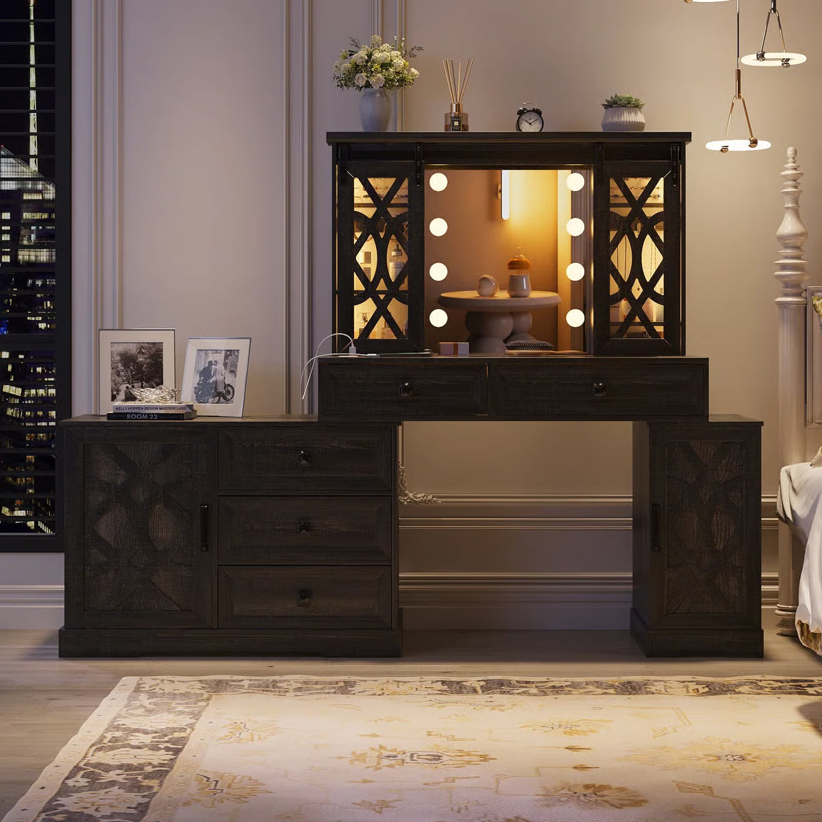 Modern Makeup Vanity Desk with Mirror and Cabinet Storage-OUCH CART |Dressing table