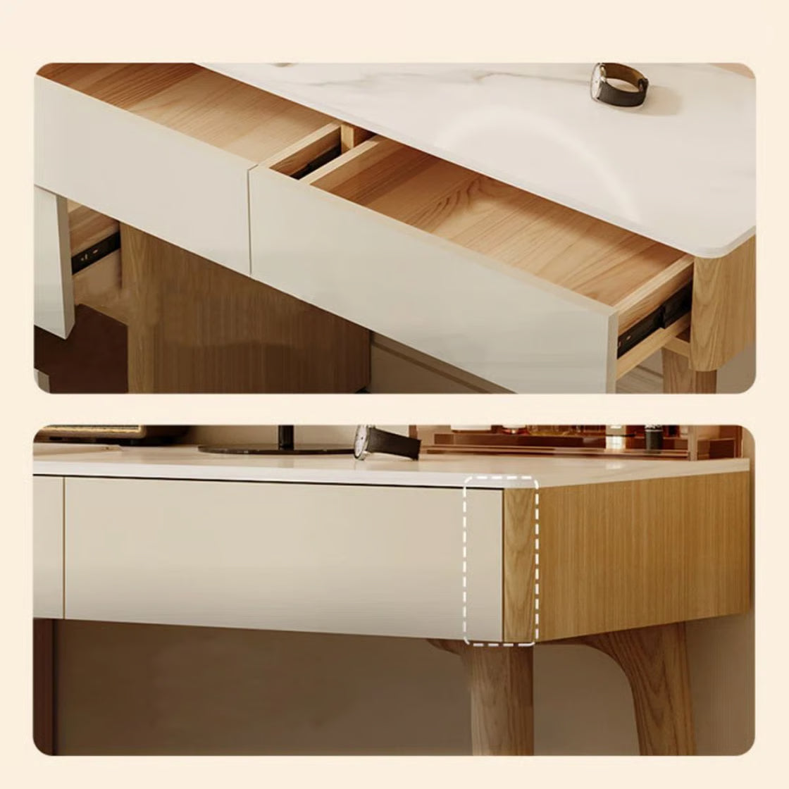 4-Drawer Makeup Vanity Table with LED Mirror & Power Charging Outlet