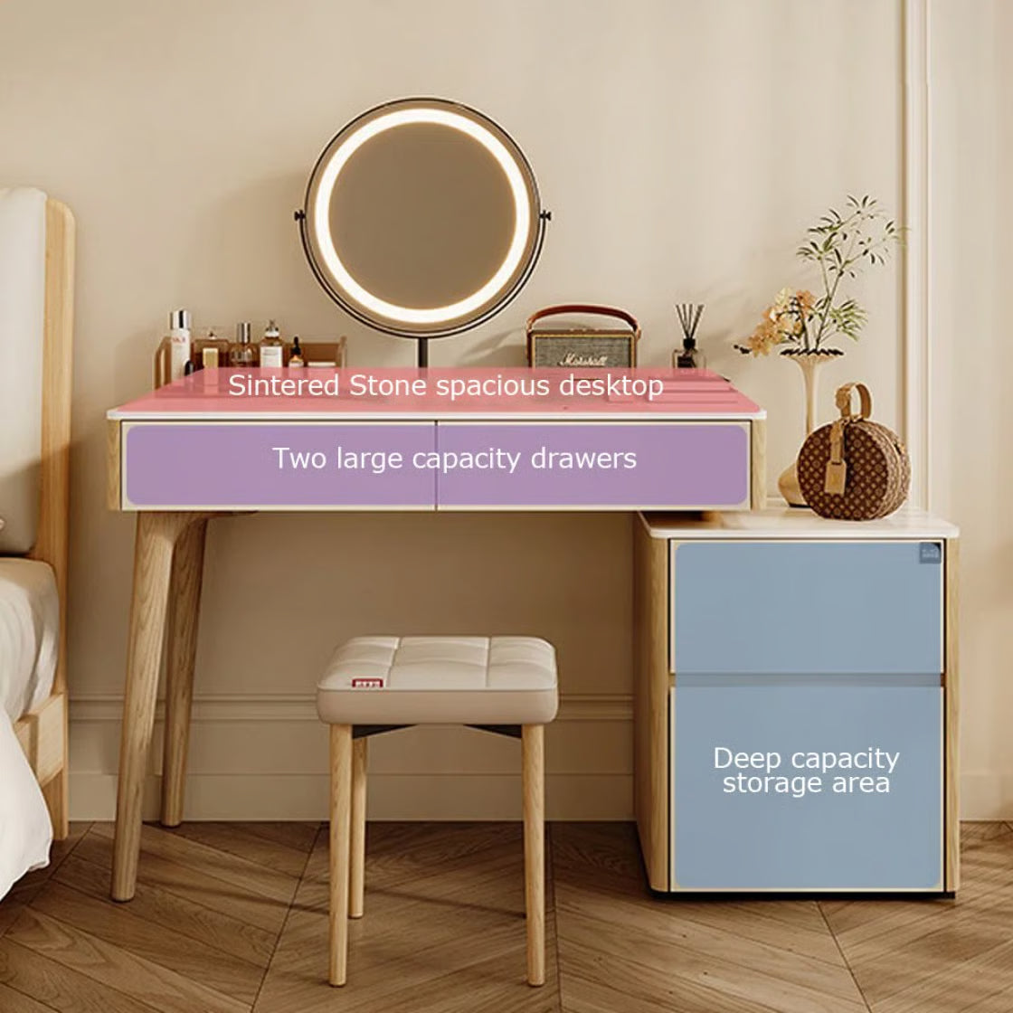 4-Drawer Makeup Vanity Table with LED Mirror & Power Charging Outlet-OUCH CART |Dressing table