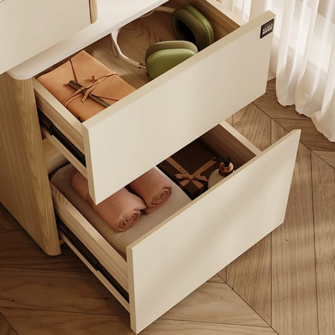 4-Drawer Makeup Vanity Table with LED Mirror & Power Charging Outlet