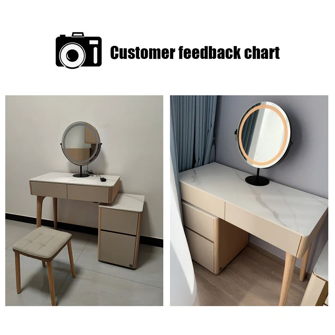 4-Drawer Makeup Vanity Table with LED Mirror & Power Charging Outlet