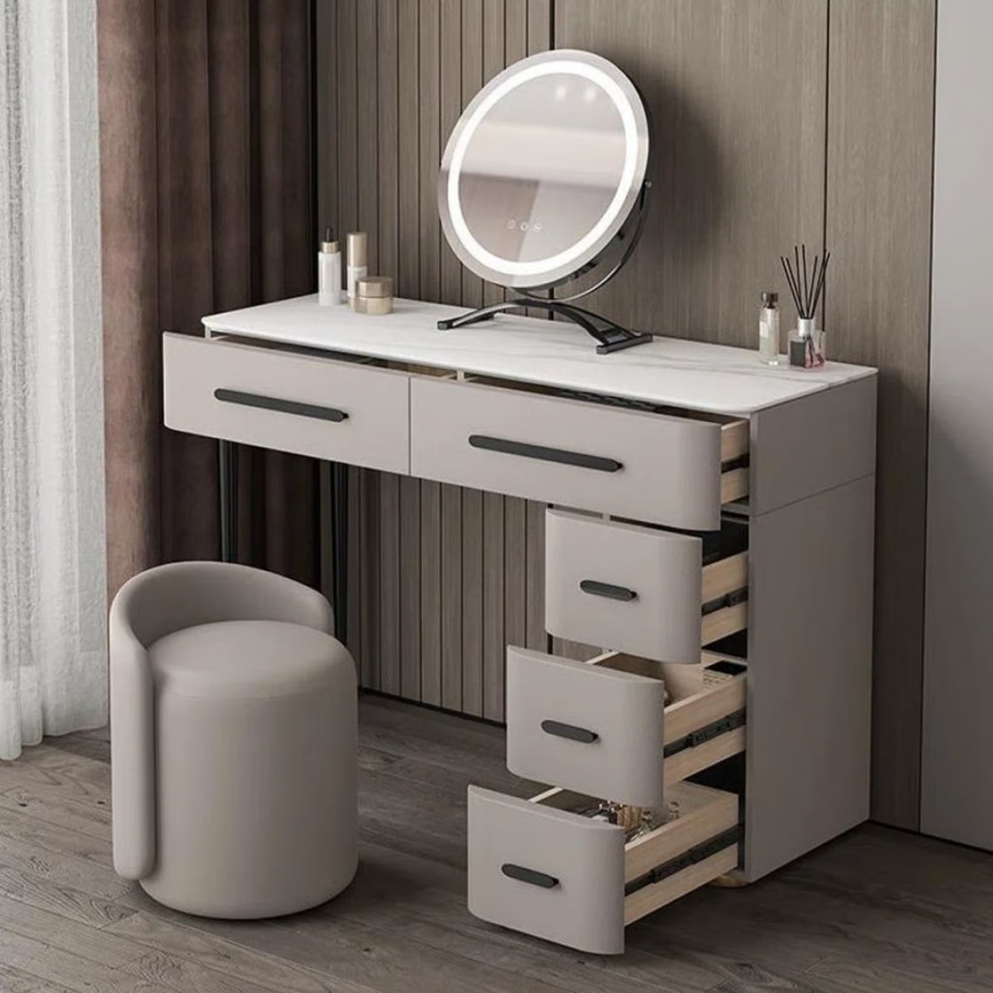 Makeup Vanity Desk with Lighted Mirror, 5 Drawers & Integrated Power Outlet -OUCH CART |Dressing table