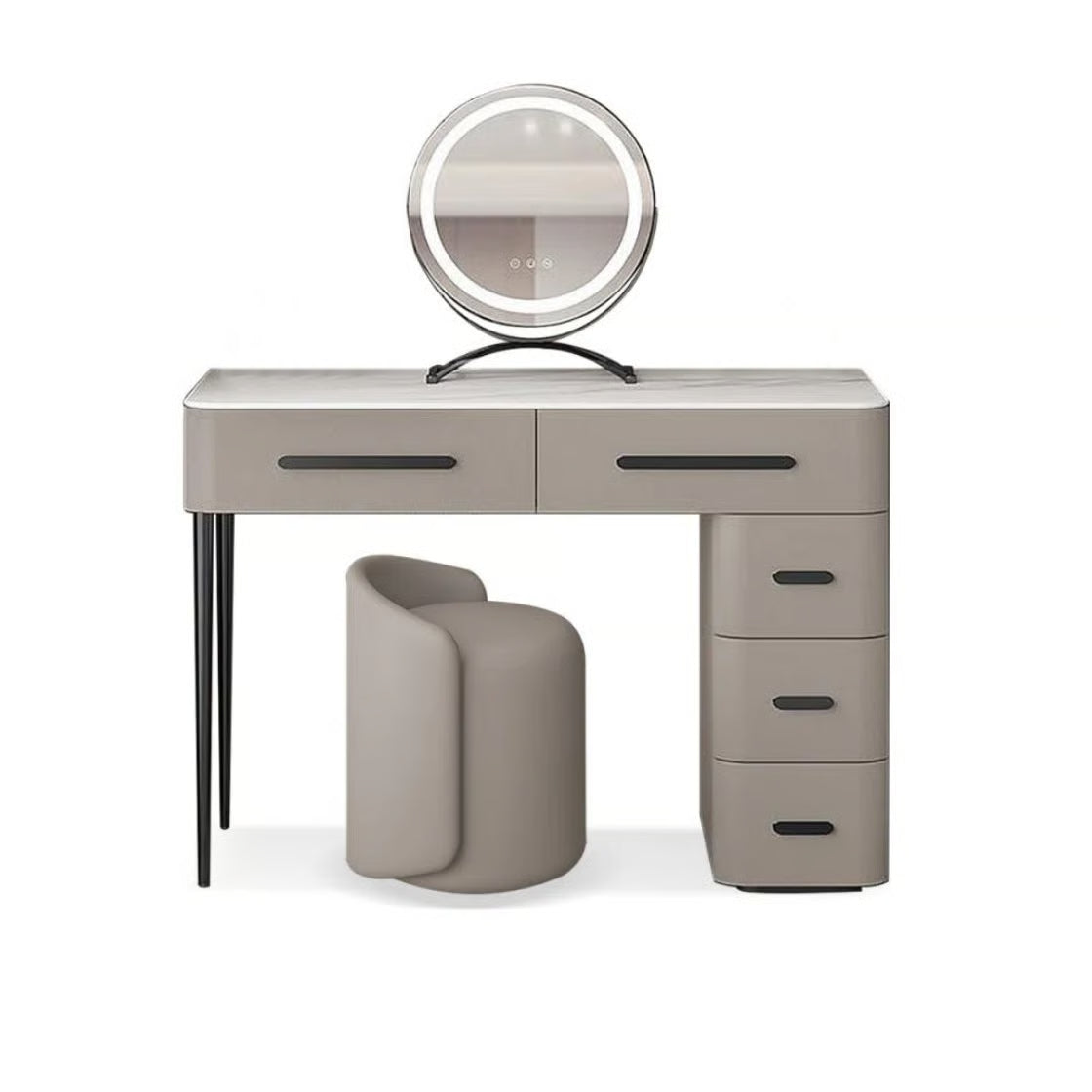 Makeup Vanity Desk with Lighted Mirror, 5 Drawers & Integrated Power Outlet