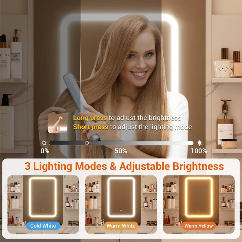 Marble White LED Makeup Vanity – 6 Drawers, Shelves, 3-Color Adjustable Lighting & Charging Ports