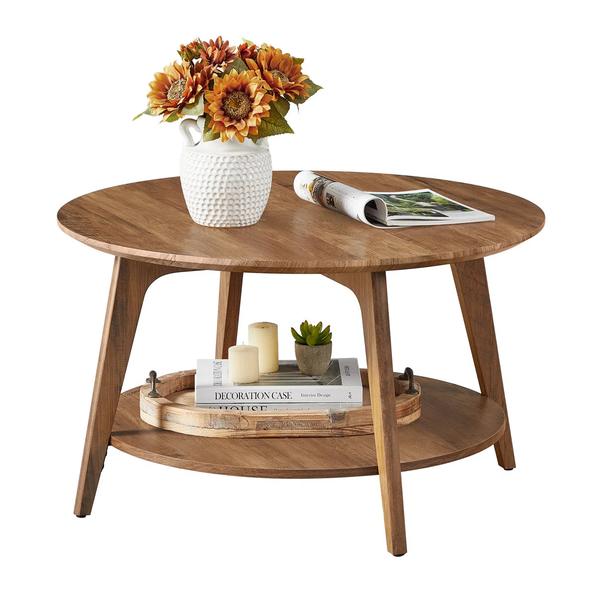 Maklena Coffee Table With 2-Tier Storage Shelves