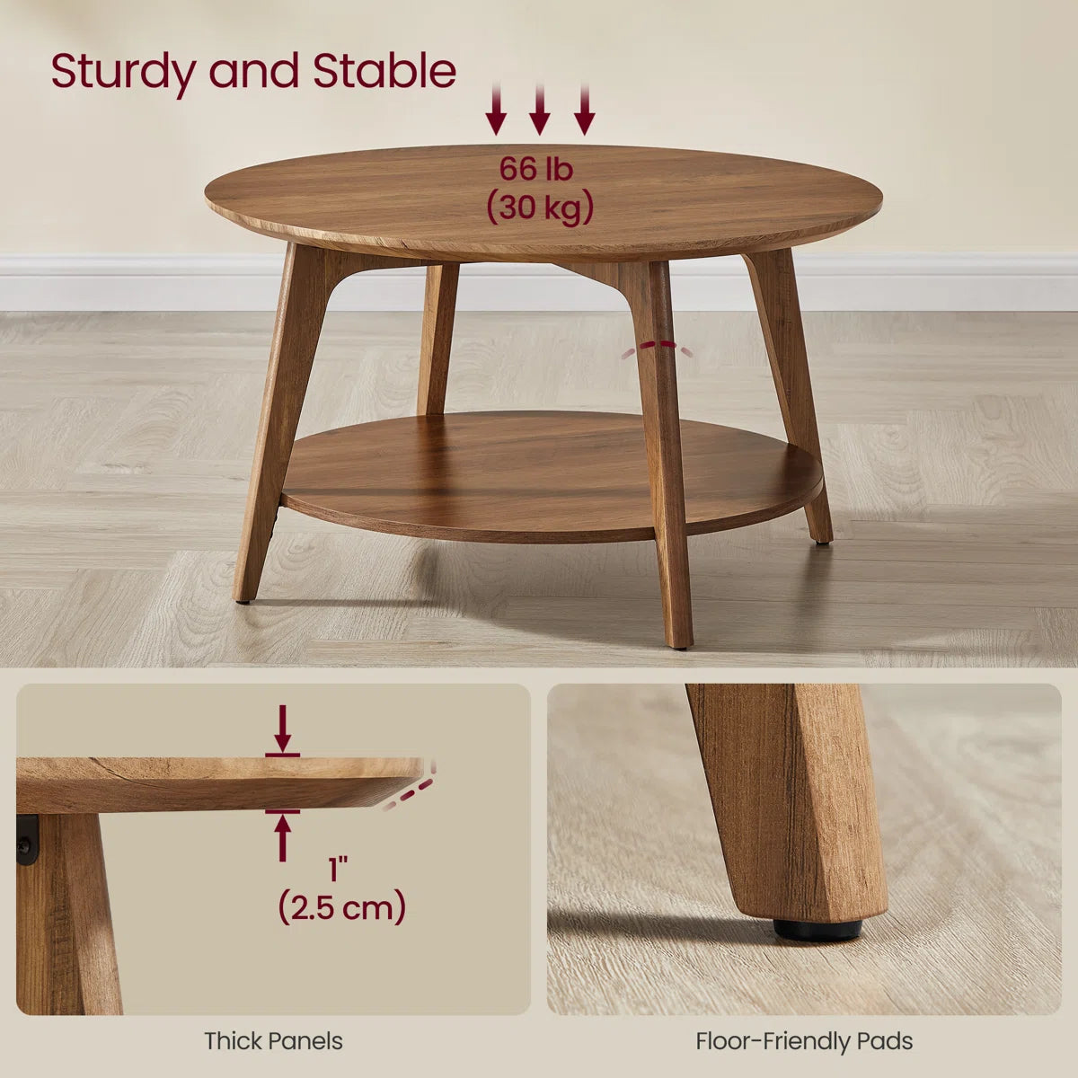 Maklena Coffee Table With 2-Tier Storage Shelves