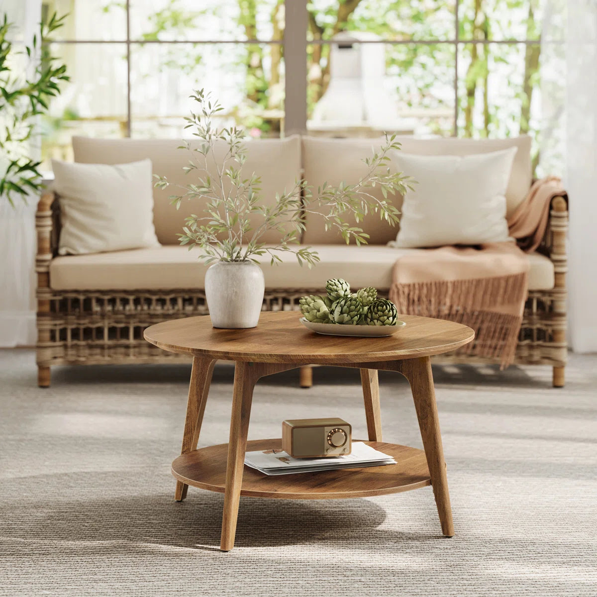 Maklena Coffee Table With 2-Tier Storage Shelves-ouch cart | Center table