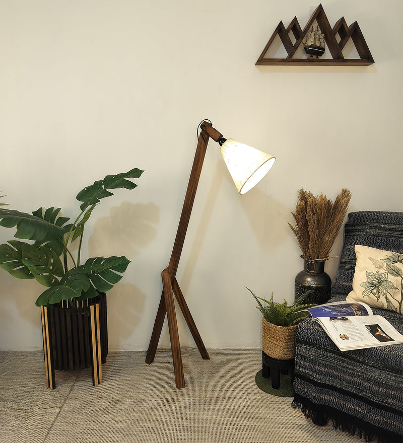 Melman-Brown-Wooden-Floor-Lamp-1_db1eb19c-9369-405b-a888-fe0c515f2bc4.jpg Wooden Floor Lamp with Brown Base and Beige Fabric Lampshade (BULB NOT INCLUDED) - Image 1
