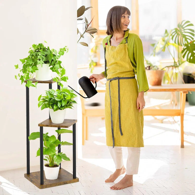 3-Tier Iron & Wood Corner Plant Stand