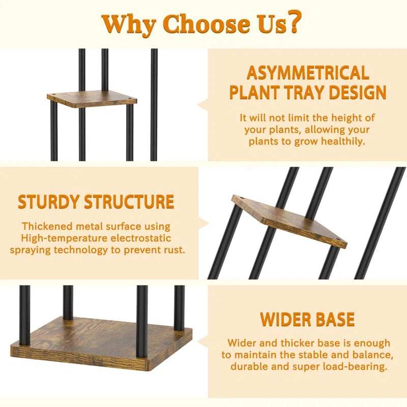 3-Tier Iron & Wood Corner Plant Stand