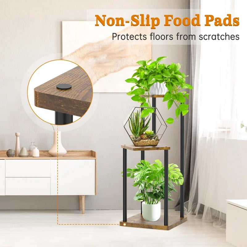3-Tier Iron & Wood Corner Plant Stand