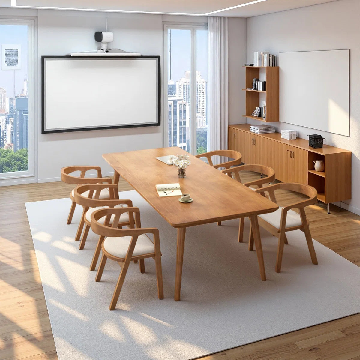 Minimalist Rectangular Pine Wood Conference Tables