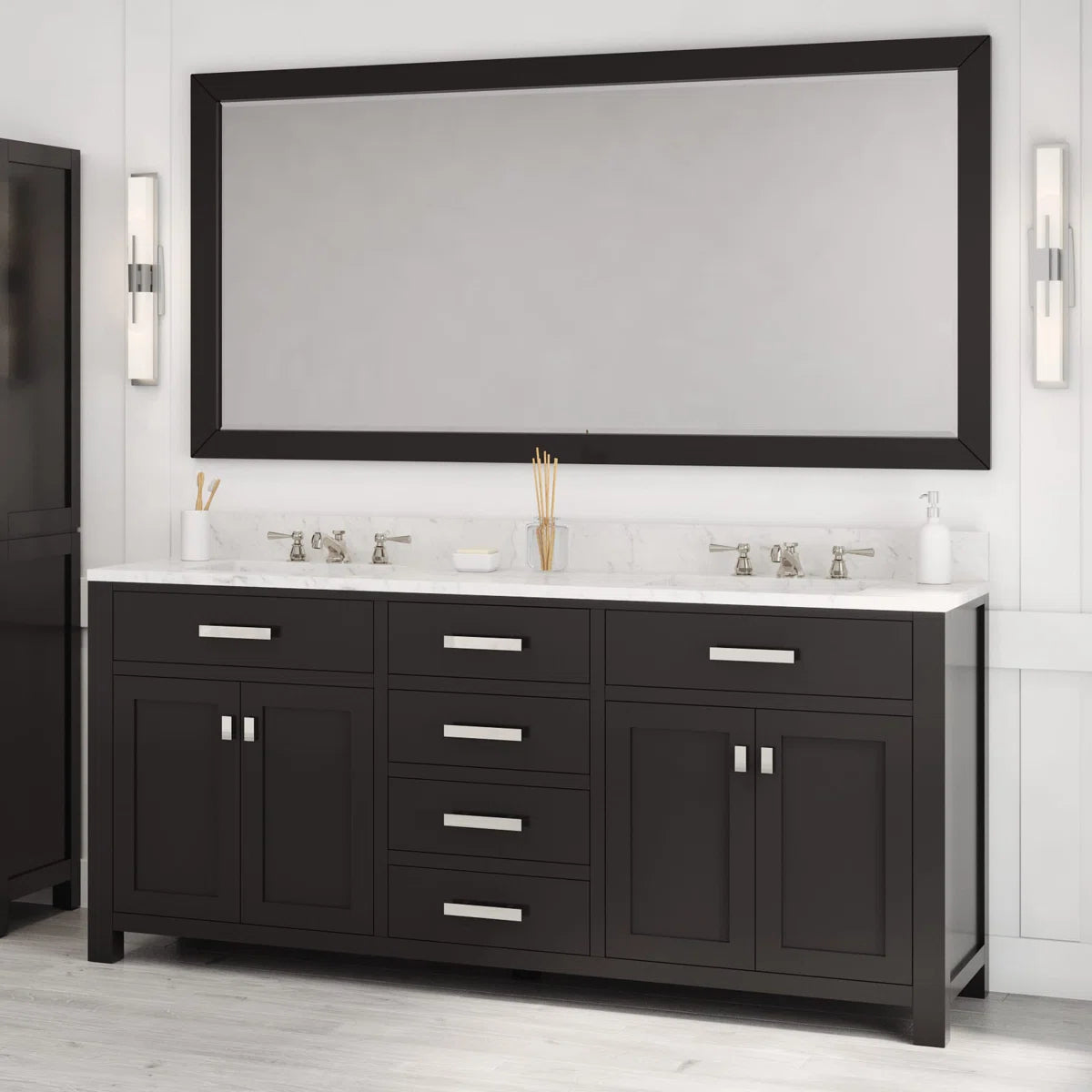 Black Bathroom Vanity with Marble Top