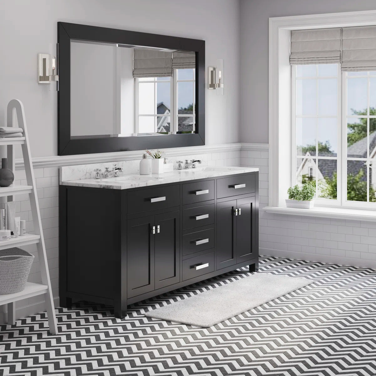 Black Bathroom Vanity with Marble Top