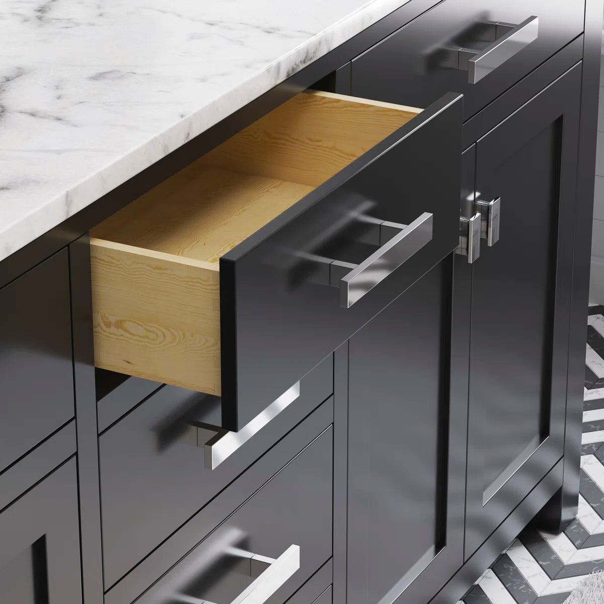 Black Bathroom Vanity with Marble Top