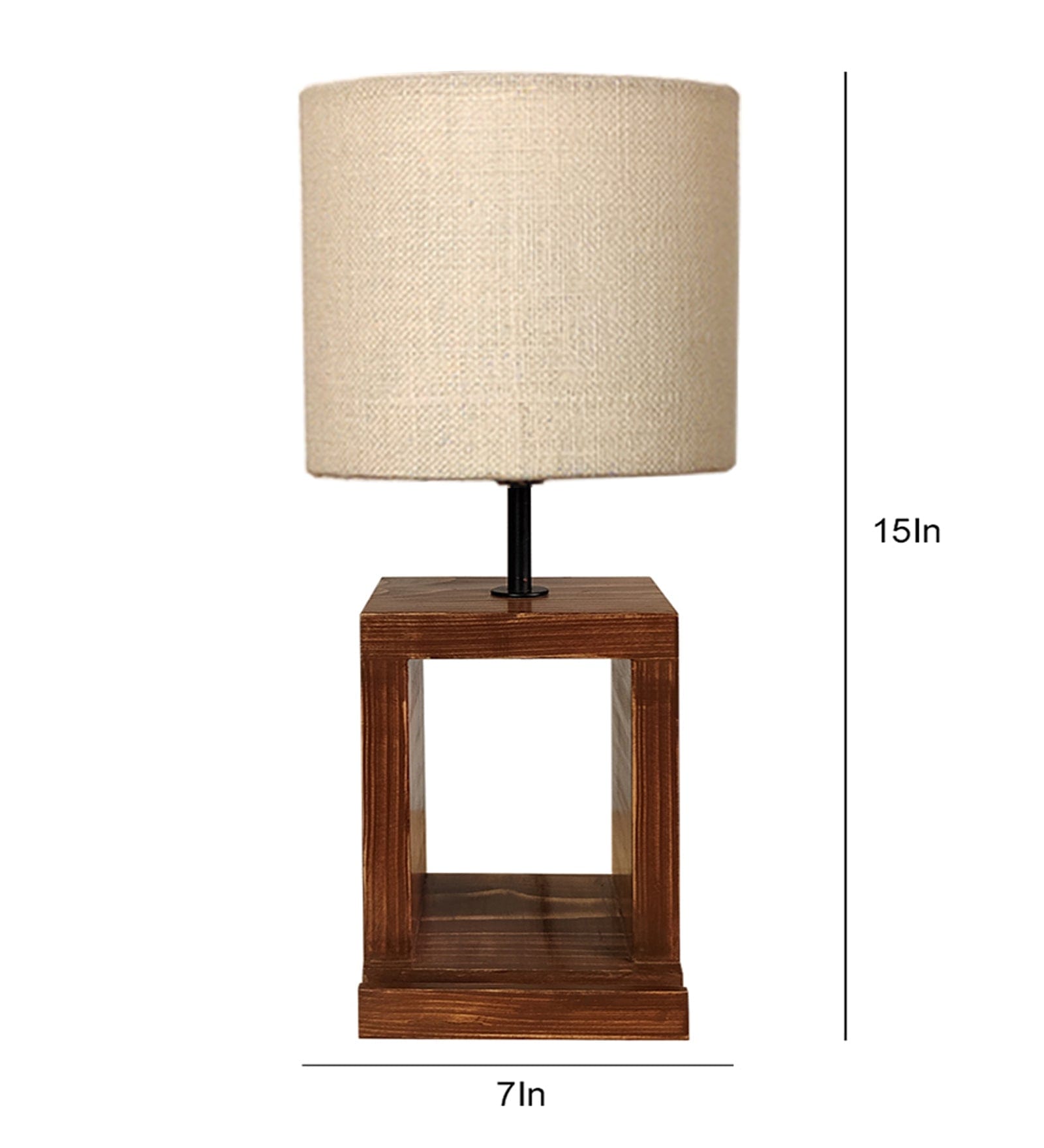 Moby Brown Wooden Table Lamp with Yellow Printed Fabric Lampshade (BULB NOT INCLUDED)