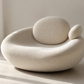 Modern Boucle Lounge Chair for Living Room, Cream Upholstered Curved Sofa Chair with Round Back Cushion & Side Pillow, Plush Accent Seating for Bedroom, Lounge & Reception