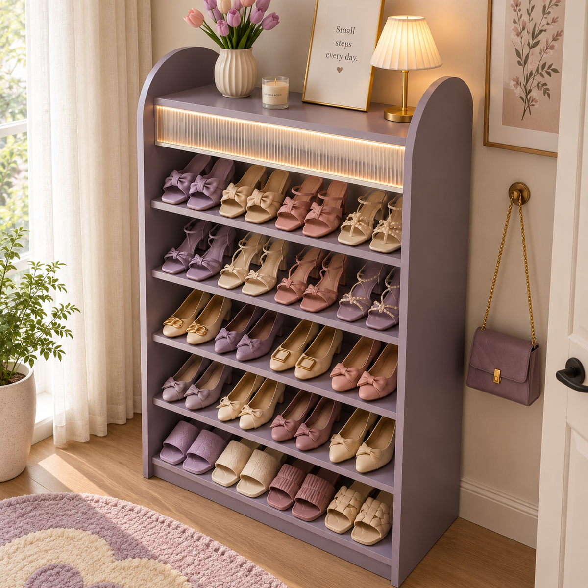 Modern Lavender Shoe Rack for Home  Large Shoe Organizer for Bedroom & Entryway