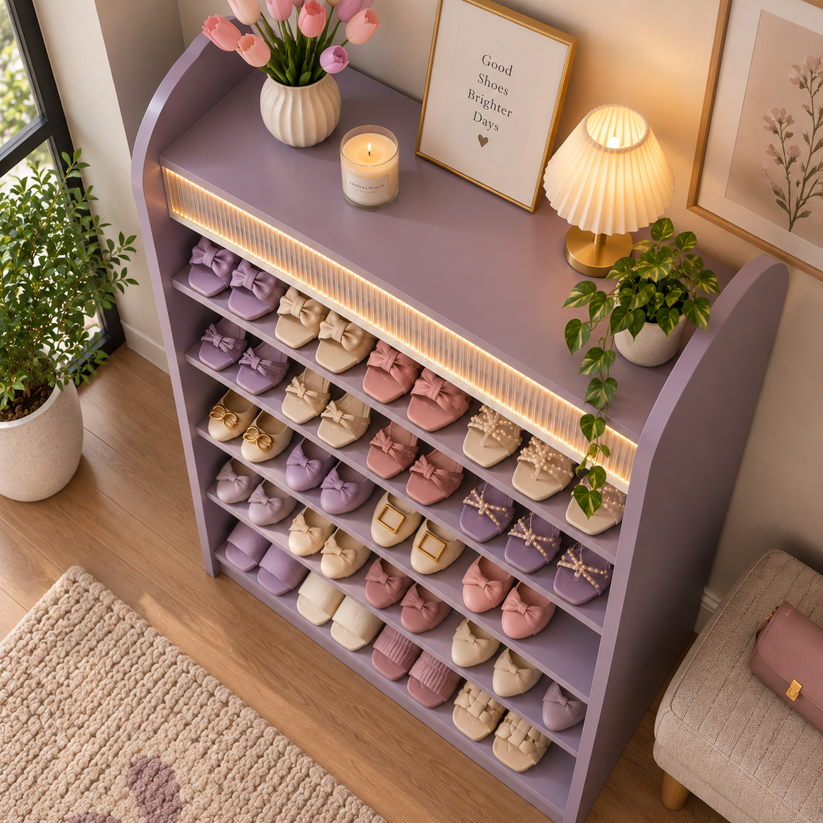 Modern Lavender Shoe Rack for Home  Large Shoe Organizer for Bedroom & Entryway