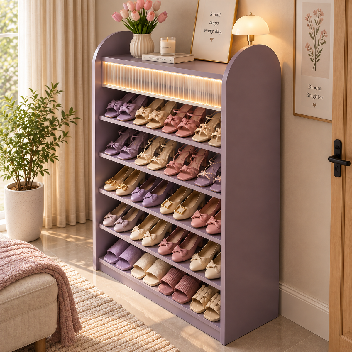 Modern Lavender Shoe Rack for Home  Large Shoe Organizer for Bedroom & Entryway