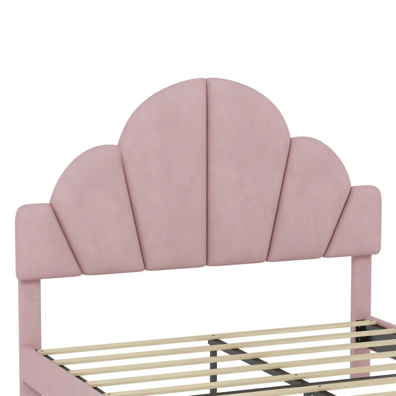 Modern Queen Size Upholstered Bed Frame With Elegant Design And Petal Shape Headboard