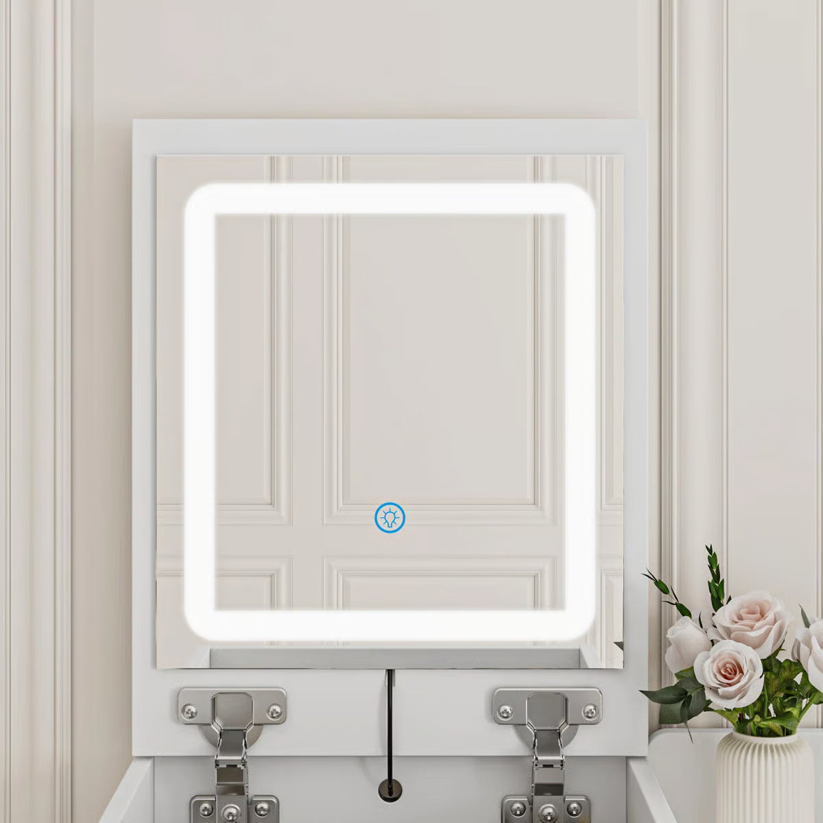 2-Drawer Flip-Top Vanity Table with LED Mirror, Wireless Charging Station & Upholstered Stool