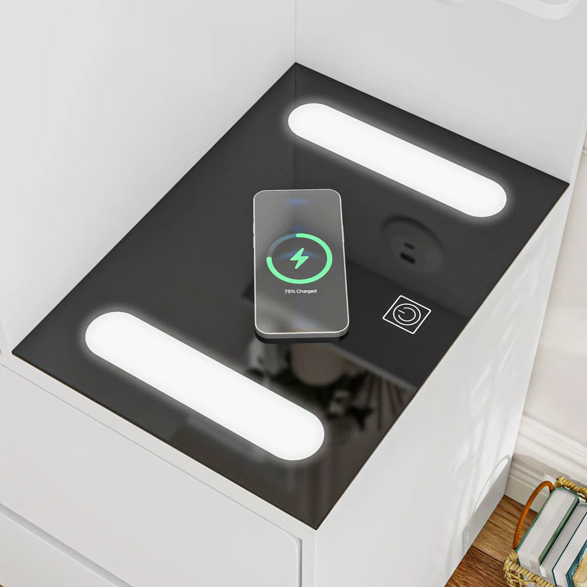 2-Drawer Flip-Top Vanity Table with LED Mirror, Wireless Charging Station & Upholstered Stool