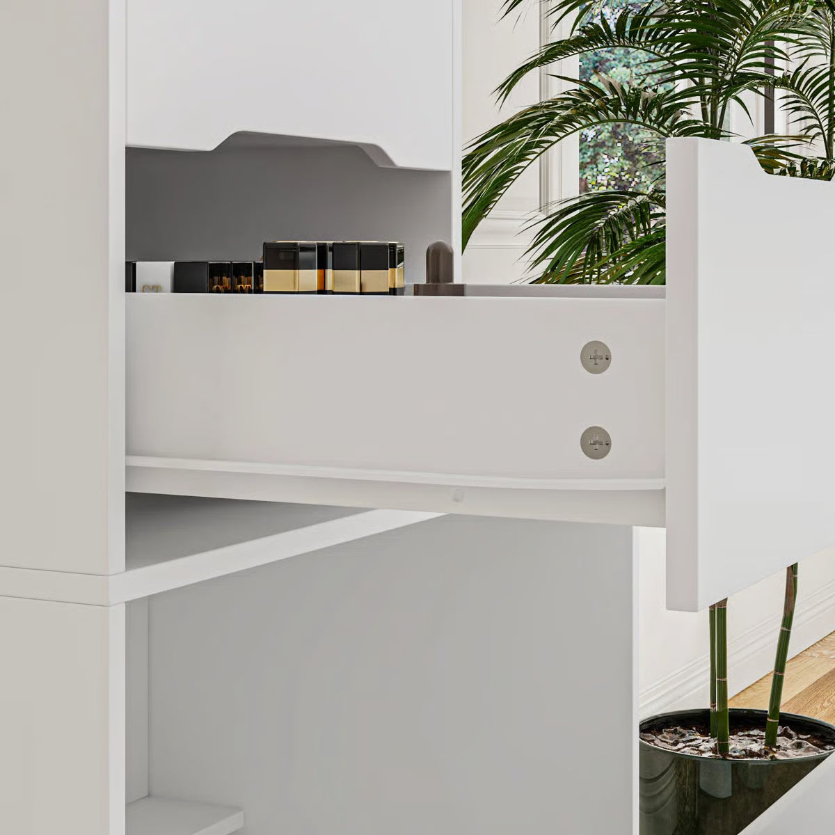 2-Drawer Flip-Top Vanity Table with LED Mirror, Wireless Charging Station & Upholstered Stool -OUCH CART |Dressing table 