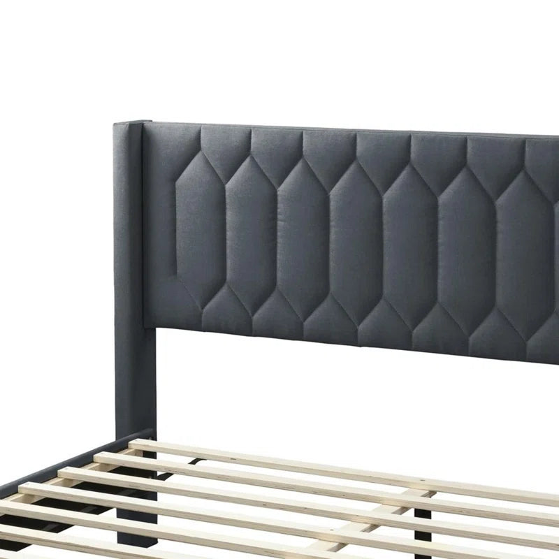Modern Diamond Charcoal Burlap Headboard Bed