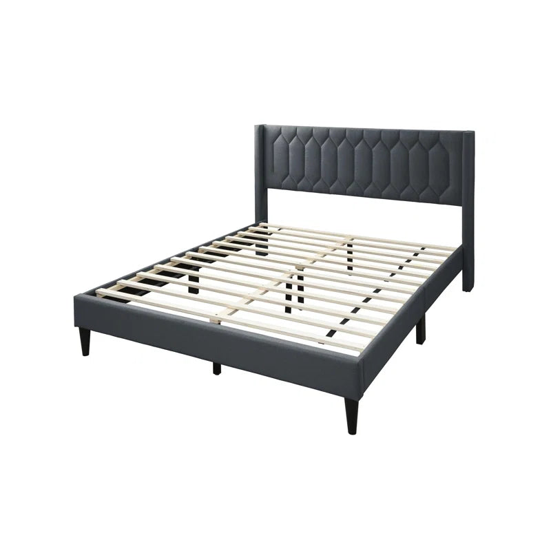 Modern Diamond Charcoal Burlap Headboard Bed