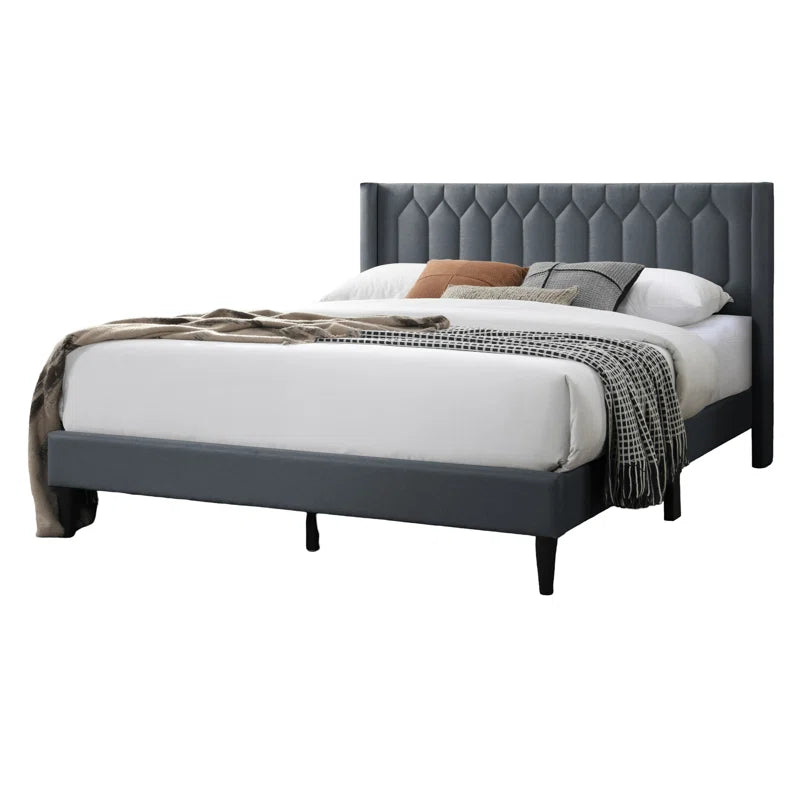 Modern Diamond Charcoal Burlap Headboard Bed