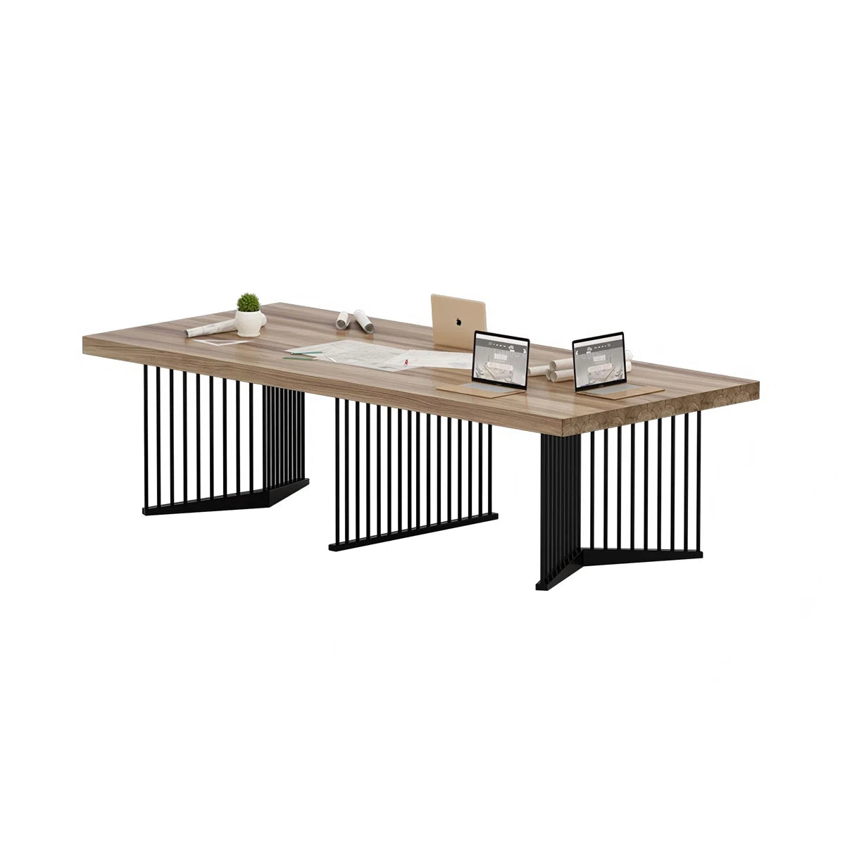 Modern Minimalist Black Irregular - Shaped Leg Solid Wood Conference Table-OUCH CART 