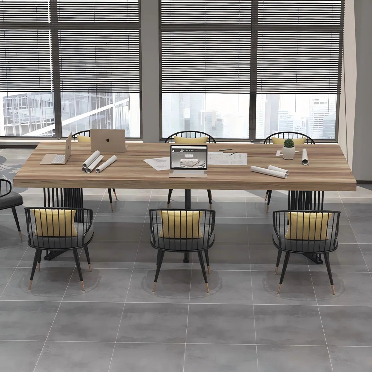 Modern Minimalist Black Irregular - Shaped Leg Solid Wood Conference Table-OUCH CART 