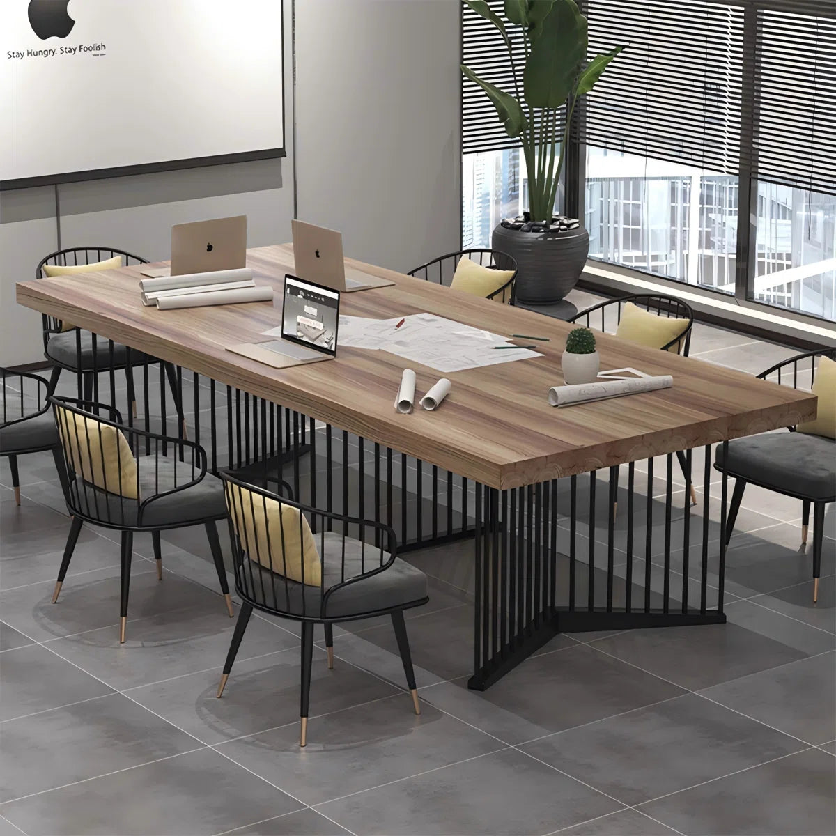 Modern Minimalist Black Irregular - Shaped Leg Solid Wood Conference Table-OUCH CART 