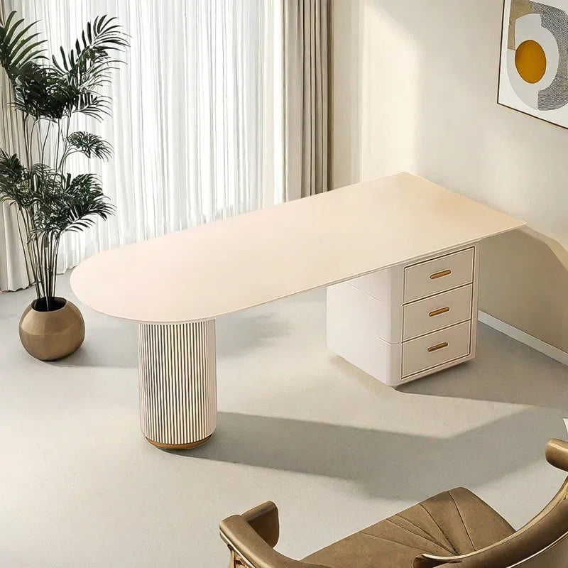 Modern Minimalist Sintered Stone Executive Desk with 3-Drawer Storage Cabinet | Heat & Scratch Resistant Office Table