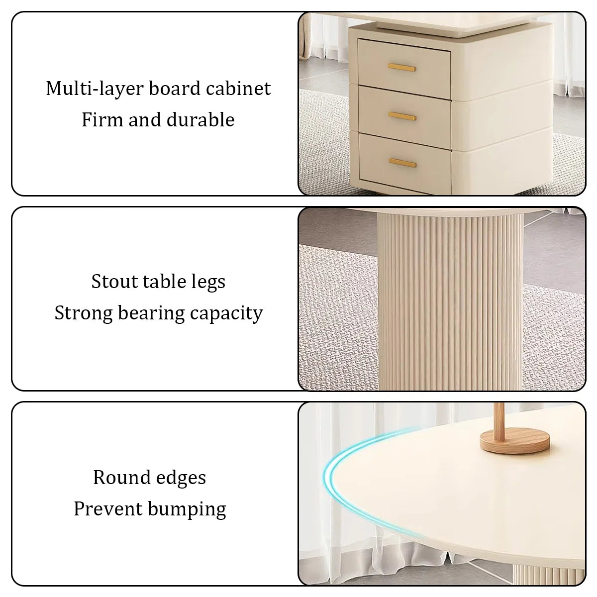 Modern Minimalist Sintered Stone Executive Desk with 3-Drawer Storage Cabinet | Heat & Scratch Resistant Office Table