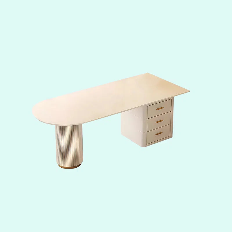 Modern Minimalist Sintered Stone Executive Desk with 3-Drawer Storage Cabinet | Heat & Scratch Resistant Office Table