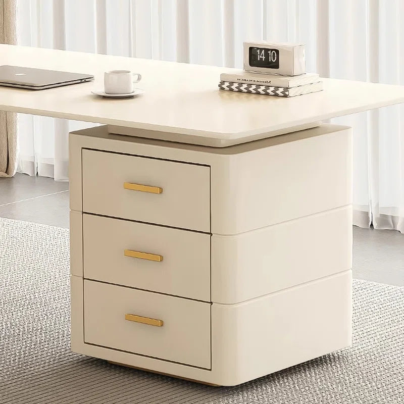 Modern Minimalist Sintered Stone Executive Desk with 3-Drawer Storage Cabinet | Heat & Scratch Resistant Office Table