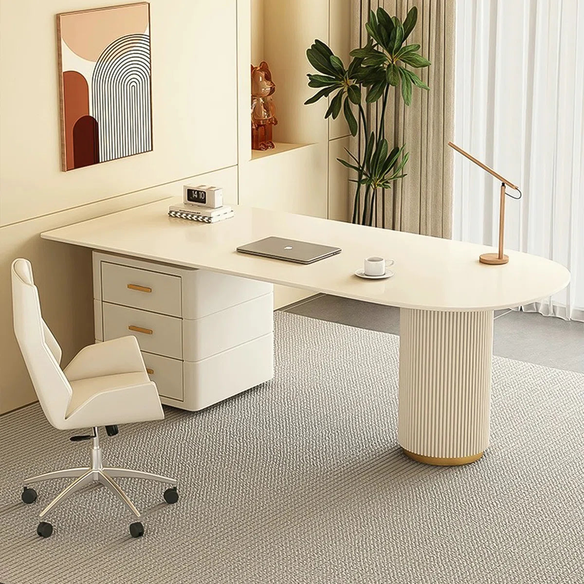 Modern Minimalist Sintered Stone Executive Desk with 3-Drawer Storage Cabinet | Heat & Scratch Resistant Office Table