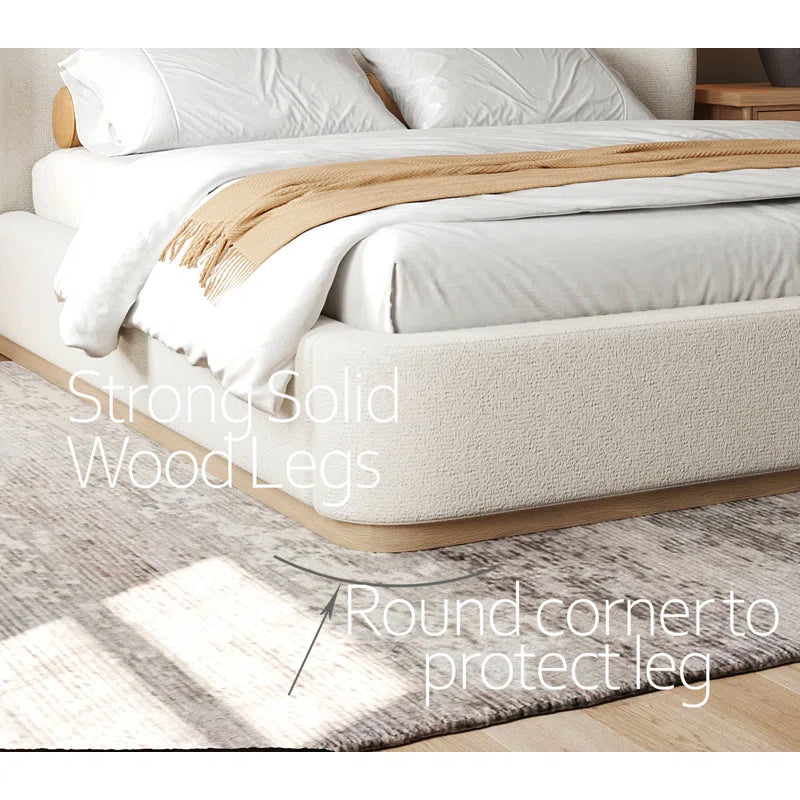 Modern Premium Upholstered Platform Tribeca Bed Frame – Wingback Headboard, Performance Fabric, Rounded Corners