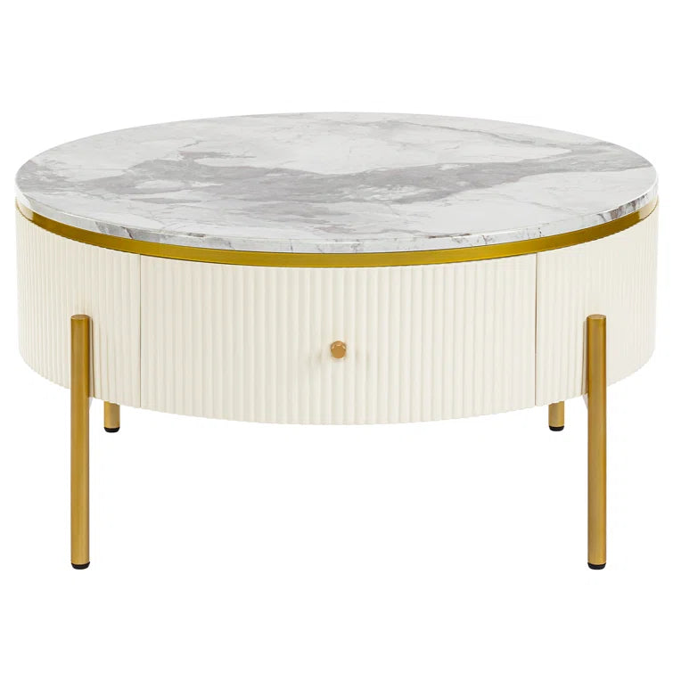 Modern Round Coffee Table with 2 Large Drawers Storage