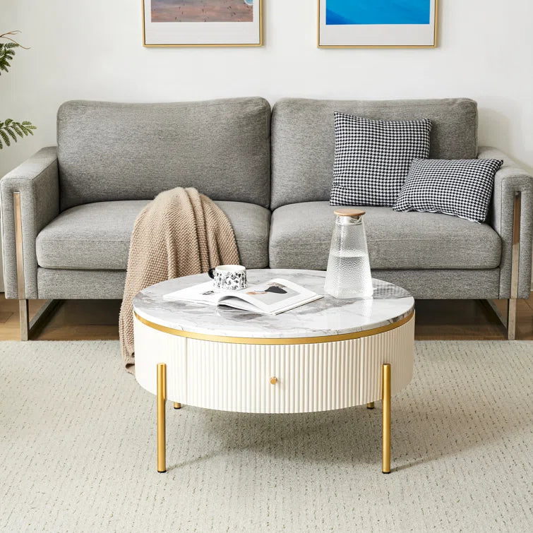 Modern Round Coffee Table with 2 Large Drawers Storage