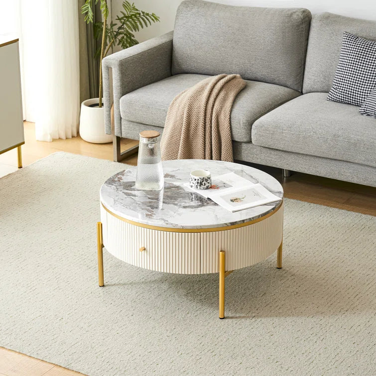 Modern Round Coffee Table with 2 Large Drawers Storage