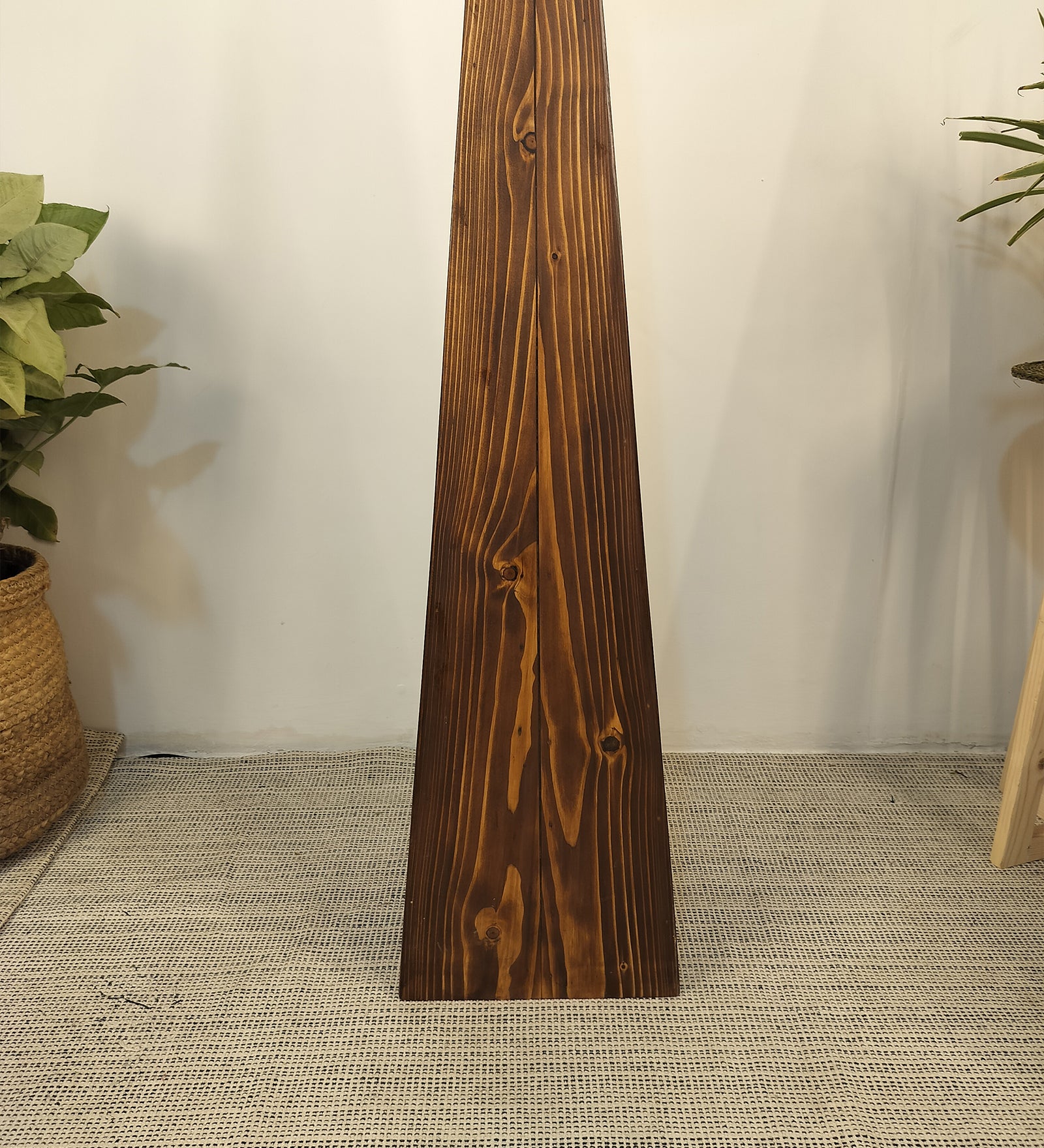 Monolith Wooden Floor Lamp with Brown Base and Jute Fabric Lampshade